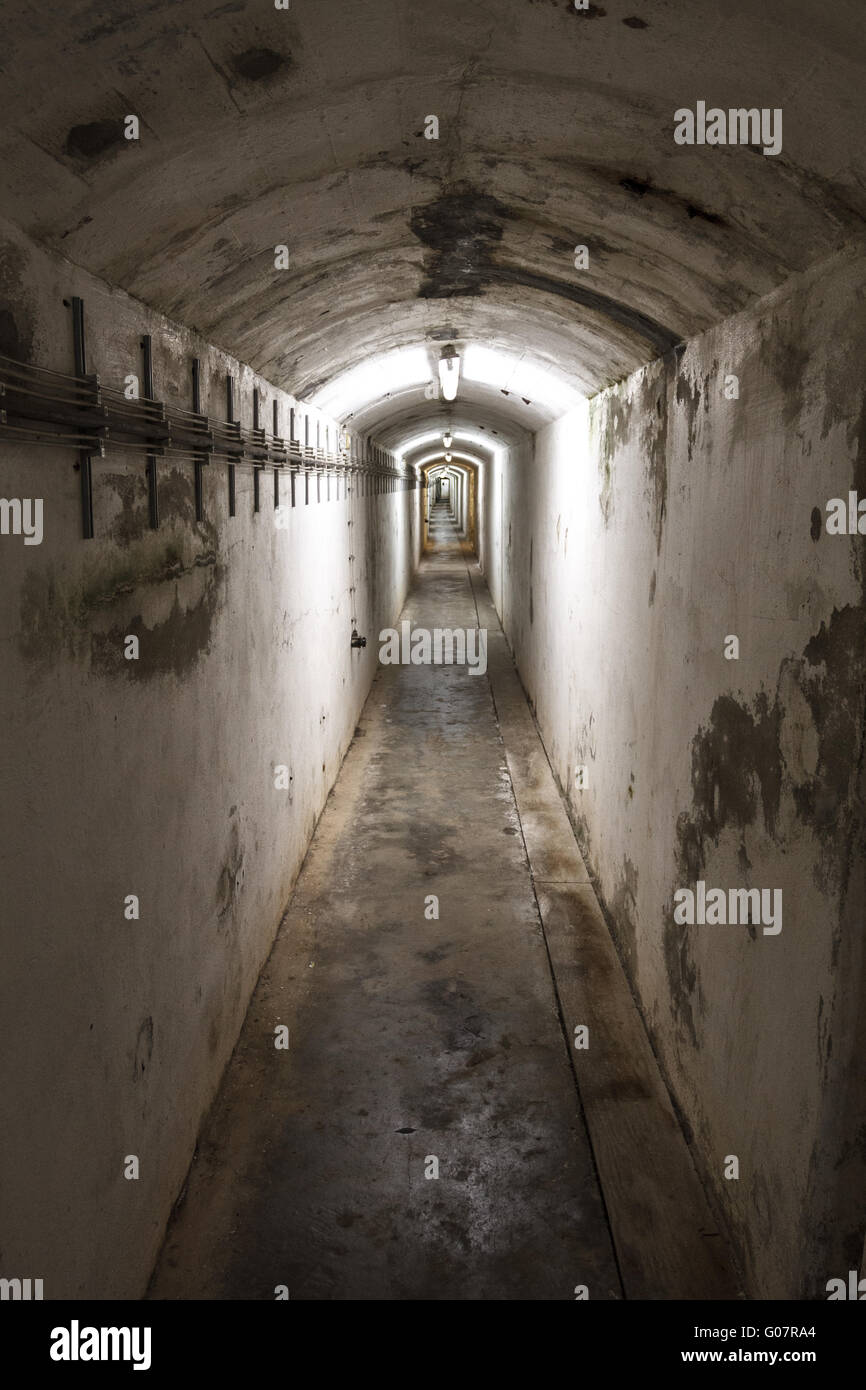 Hallway of an WW2 bunker in Germany in the underground Stock Photo