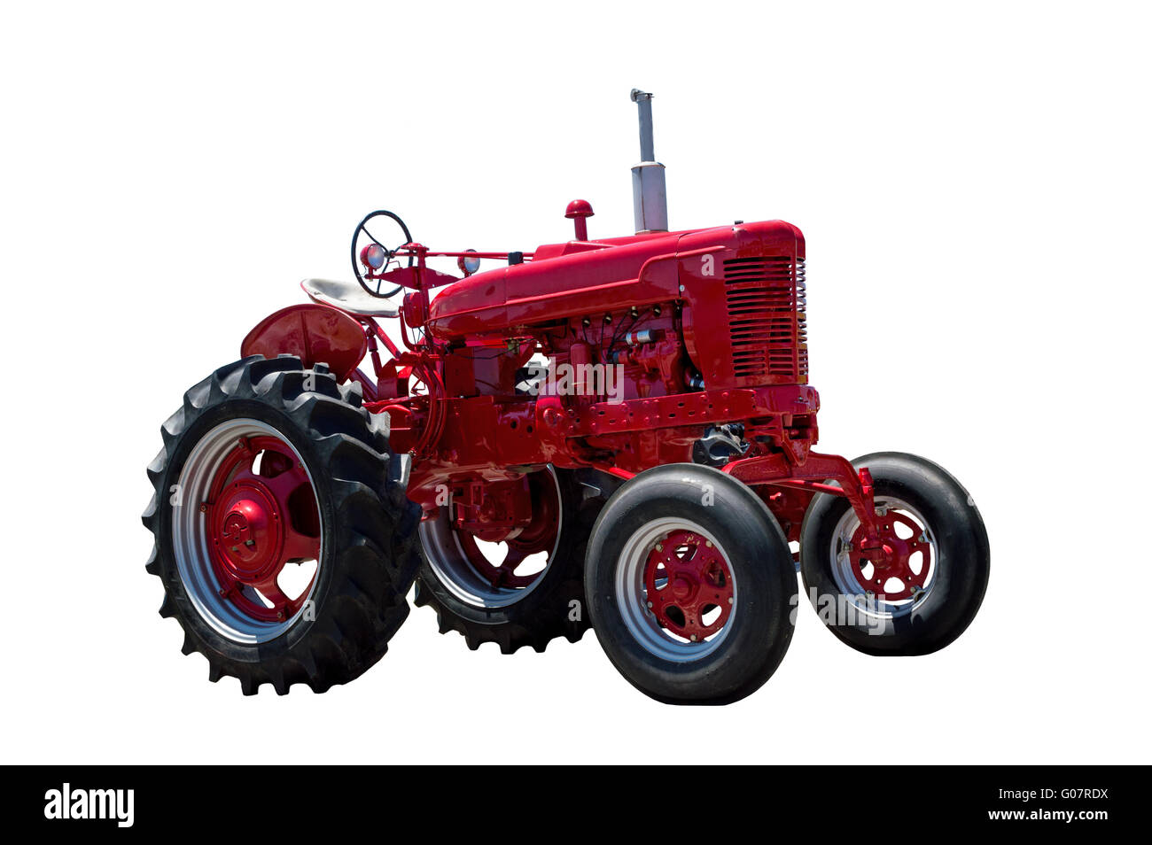 Big Red Tractor Isolated On White Stock Photo