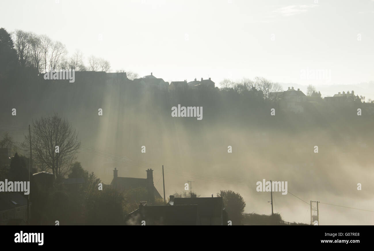Mist Rising from Cotswold Valley Stock Photo Alamy
