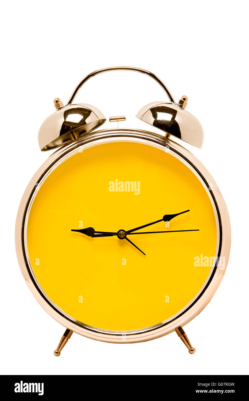 Retro Alarm Clock With Yellow Face And Copy Space Stock Photo