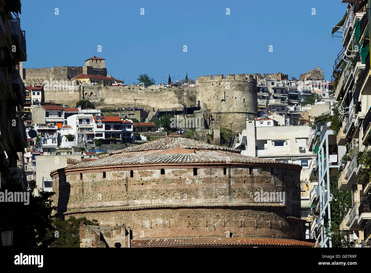 Rotunda Roman era monument, tower walls of Trigonio (middle), Yedikule ...