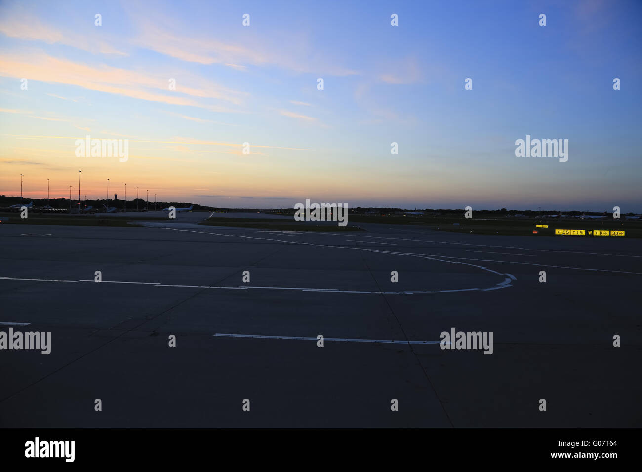 Sunset on airport Stock Photo