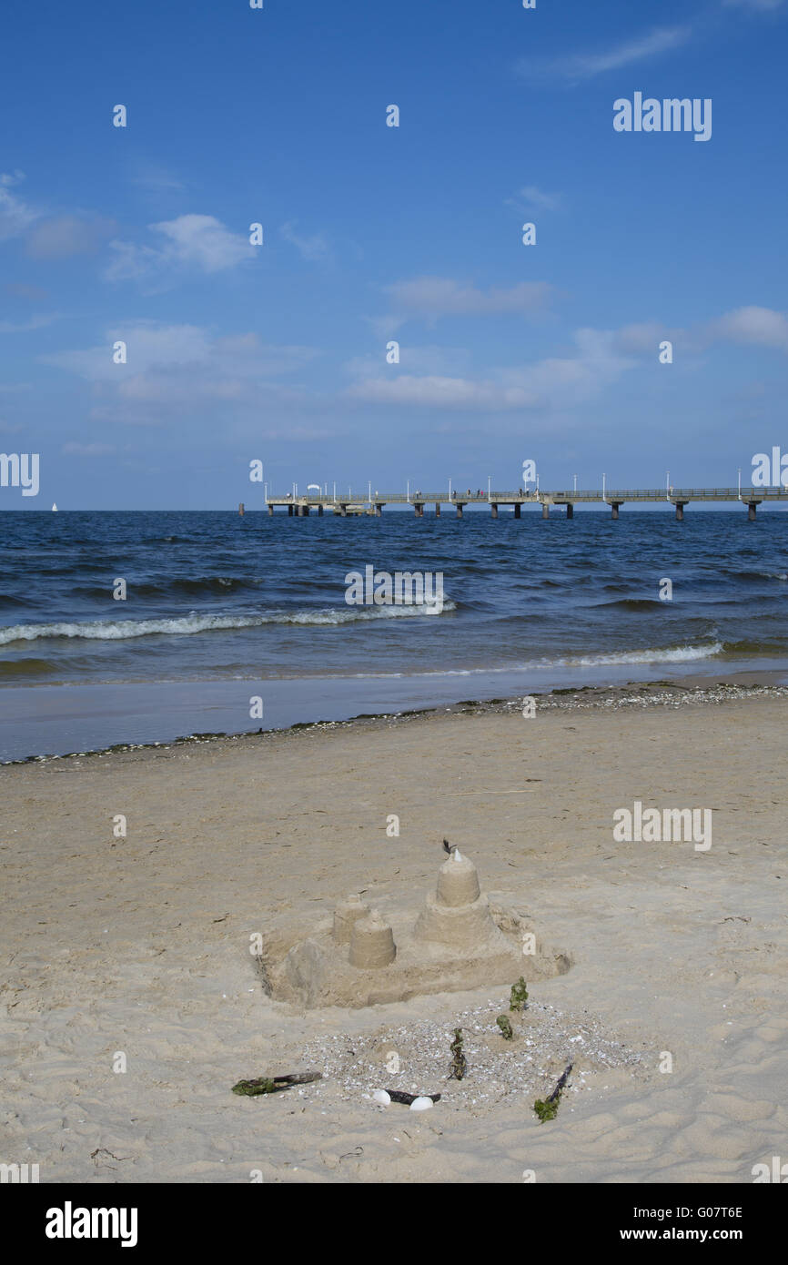 Beach at Ahlbeck, DE, with Pier Stock Photo