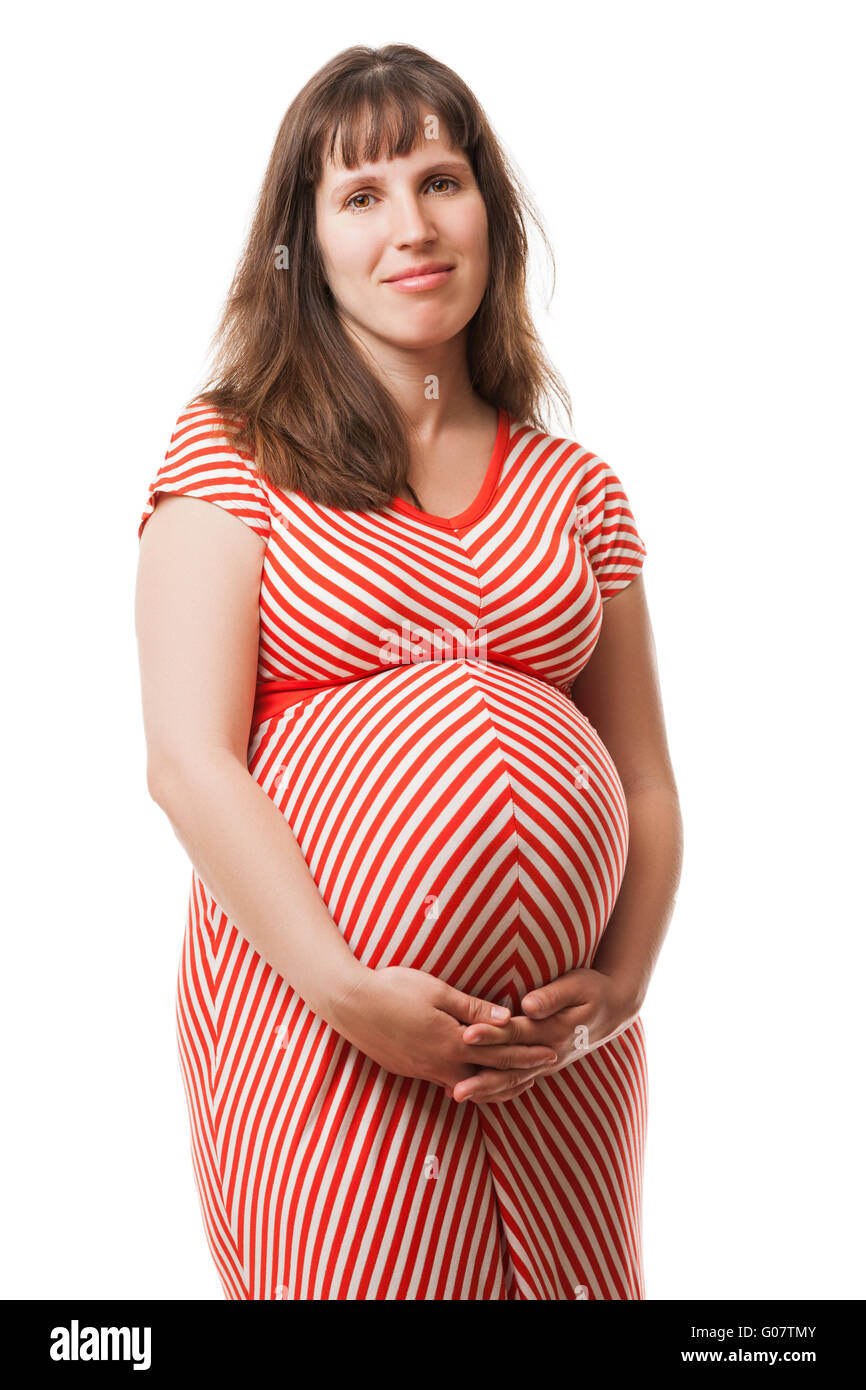Pregnant woman touching or bonding her abdomen Stock Photo