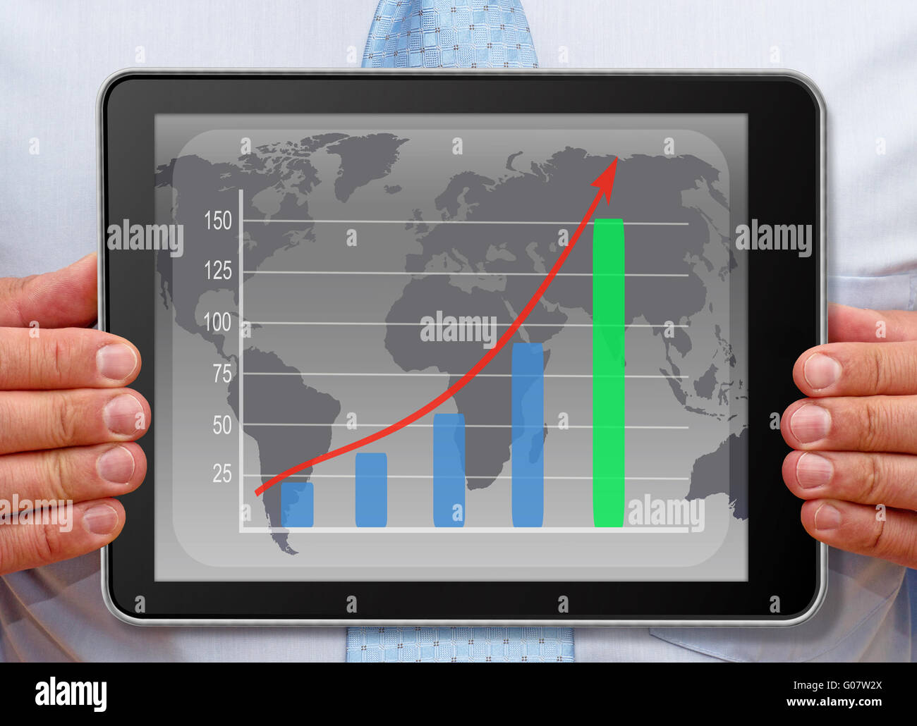 Businessman with Chart on Tablet PC Stock Photo