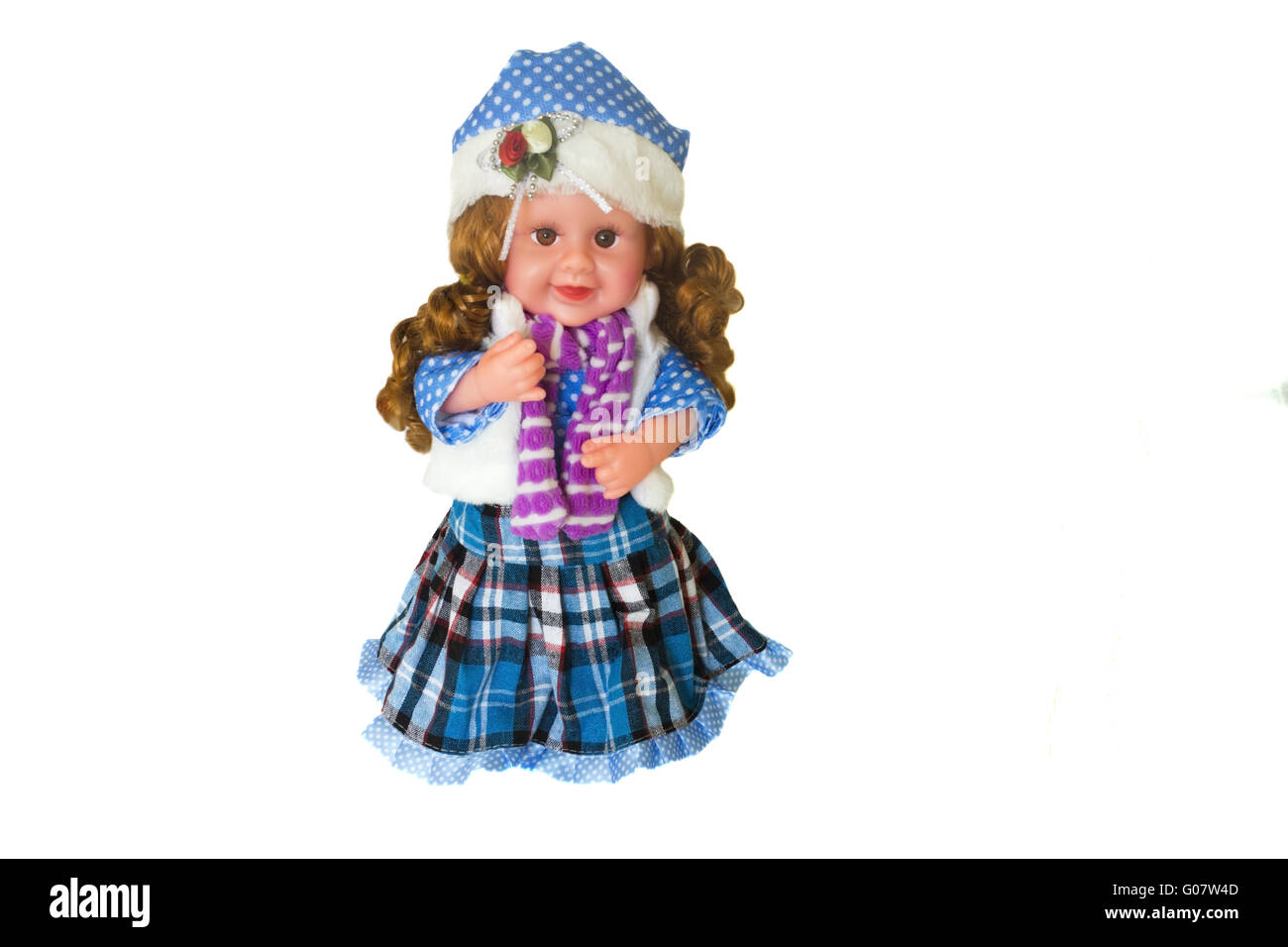 Toy for children - beautiful doll on a white backg Stock Photo