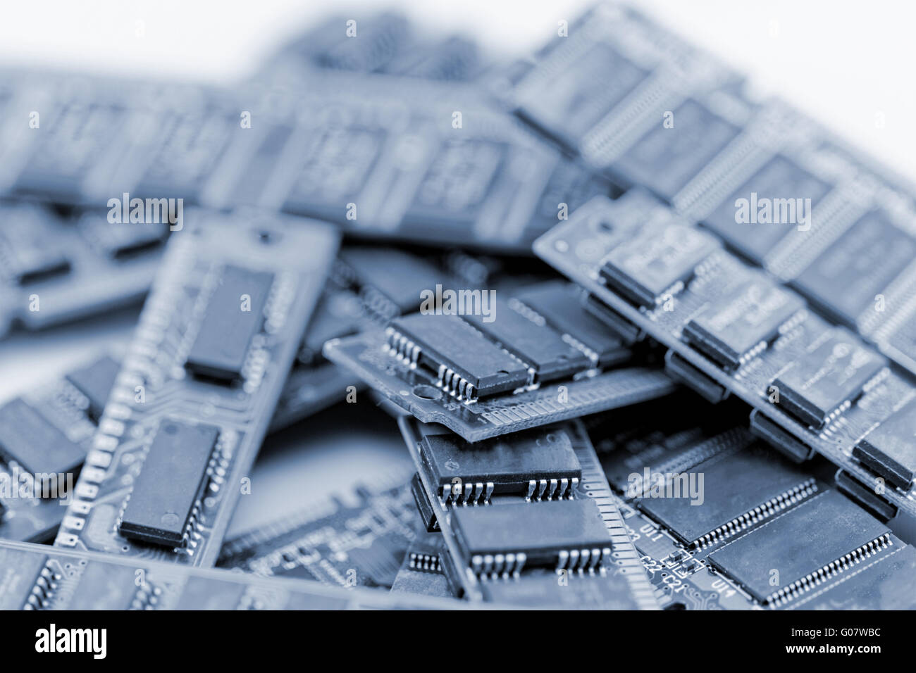 Many different computer memory modules in blue (RAM Stock Photo