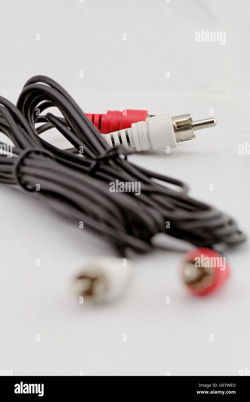 Leftright audio RCA cable on a white background (red white Stock Photo
