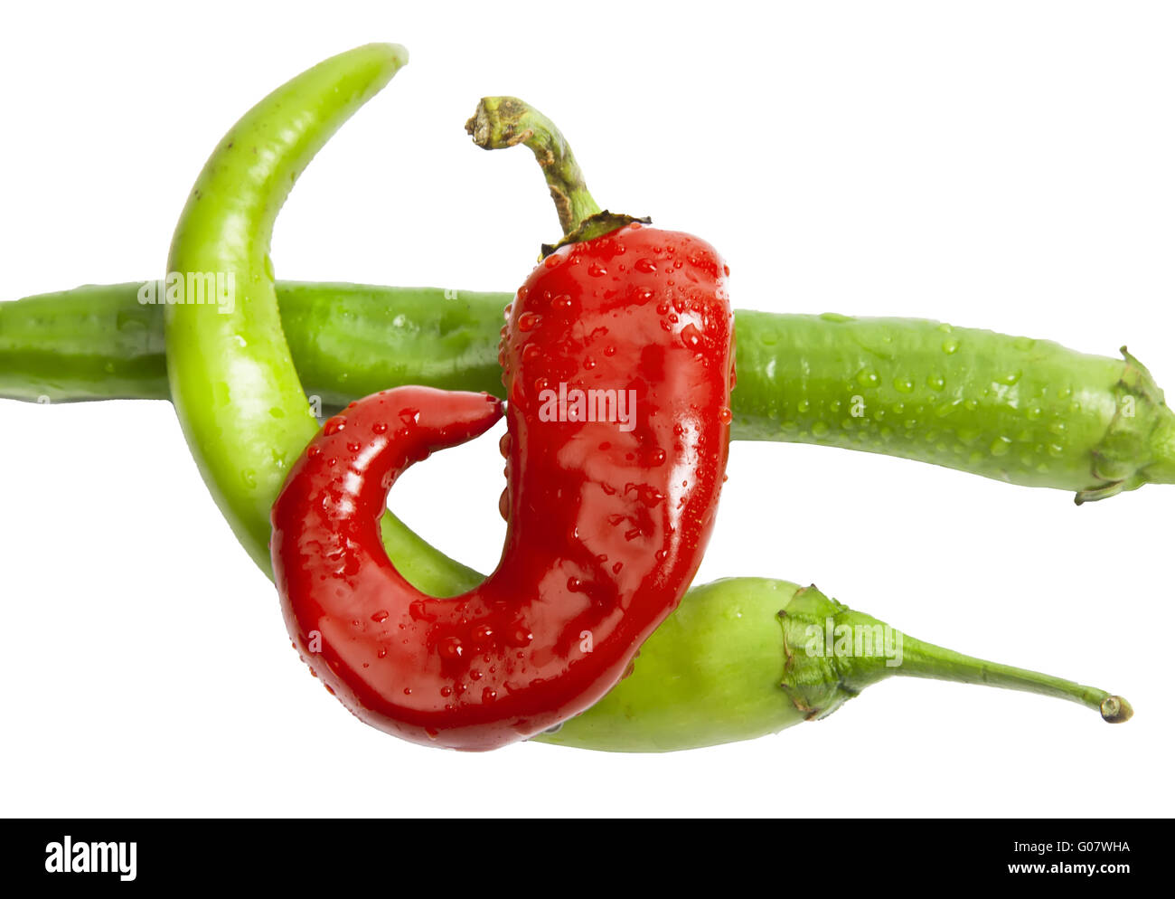 Straight green pepper and small red chili pepper Stock Photo