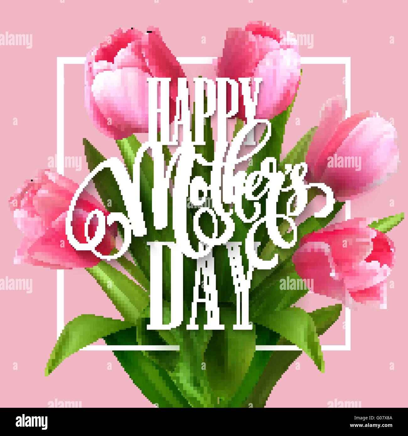 Happy Mothers Day lettering. Mothers day greeting card with Blooming ...