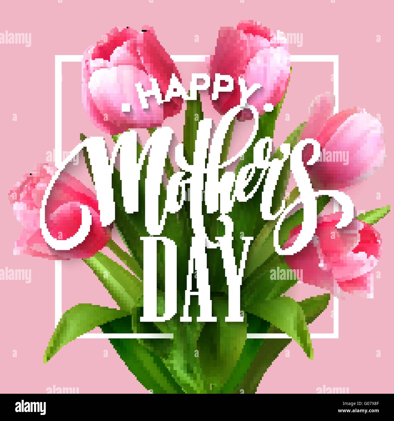 Happy Mothers Day lettering. Mothers day greeting card with Blooming ...