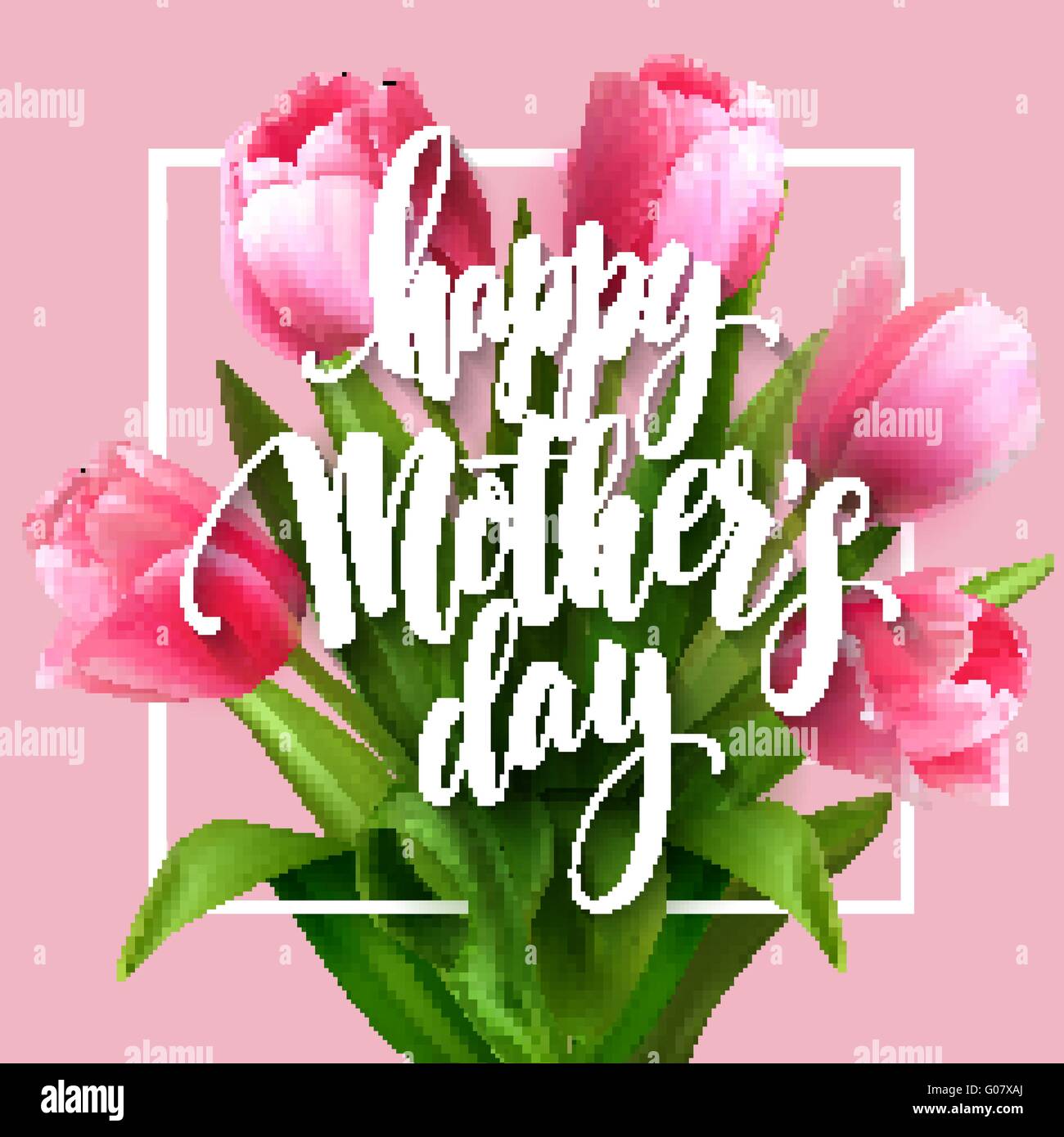 Happy Mothers Day lettering. Mothers day greeting card with Blooming ...