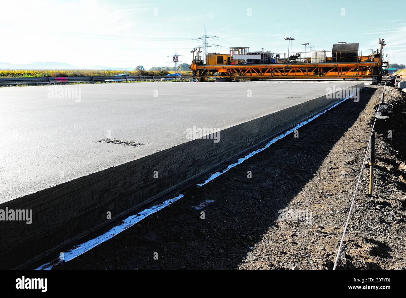 Freshly poured concrete finisher highway roadway Stock Photo Alamy