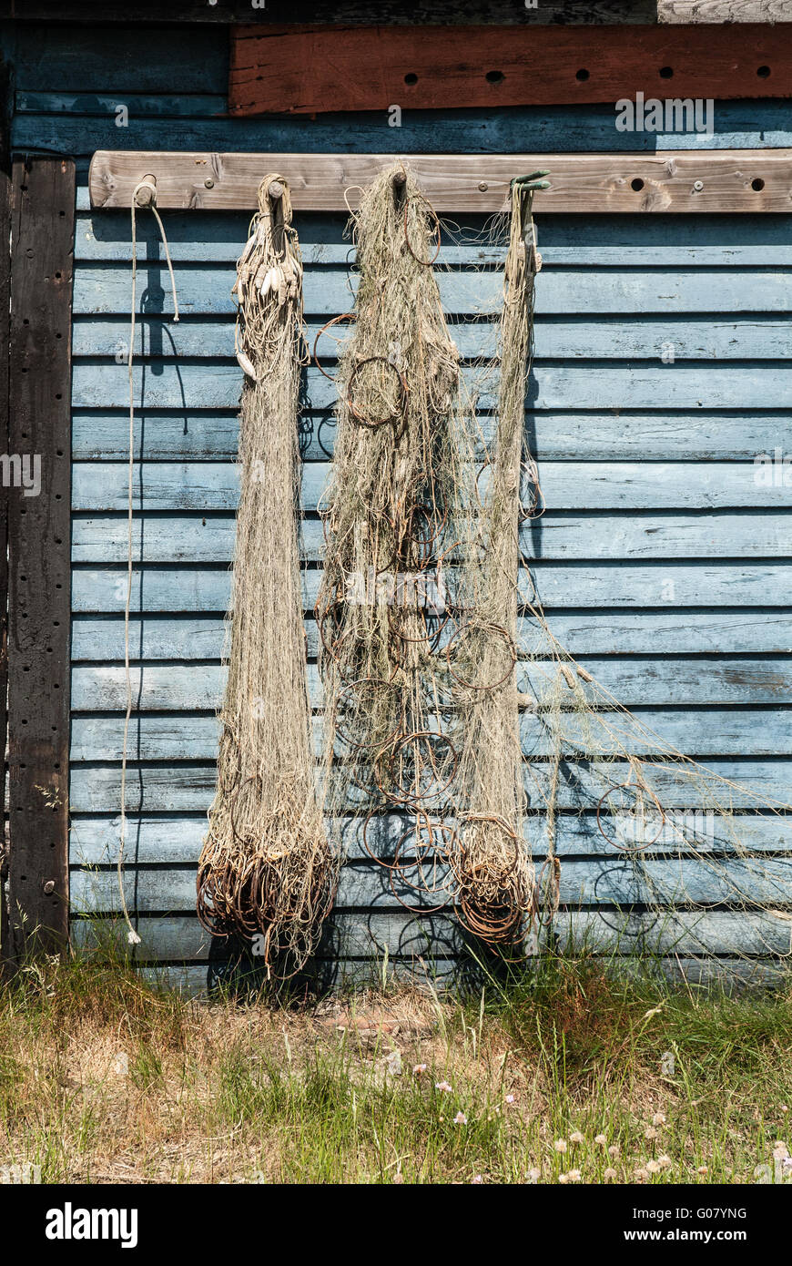 Fishing nets hanging in the sun Stock Photo Alamy