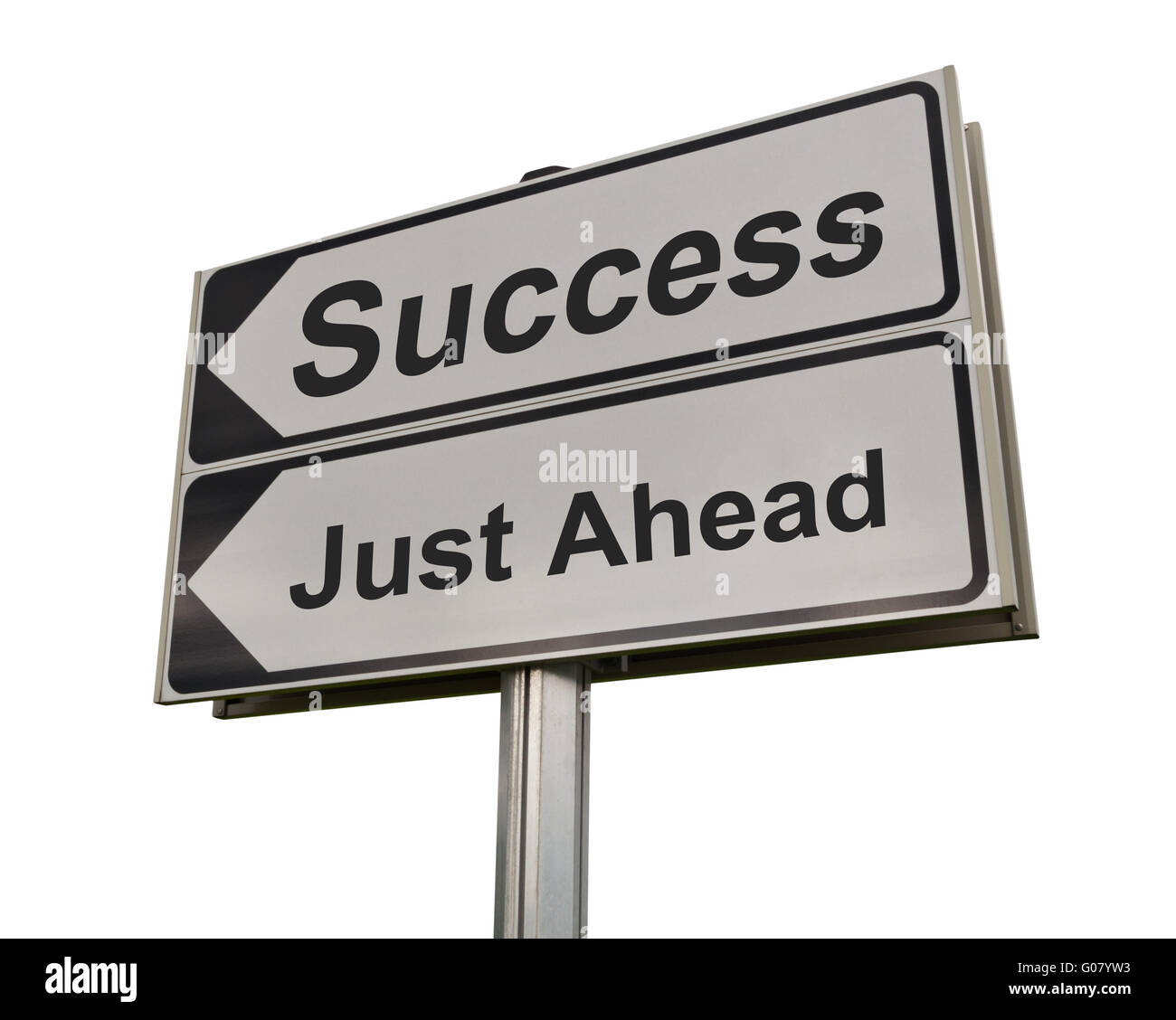 Success just ahead road sign isolated on white background. Stock Photo
