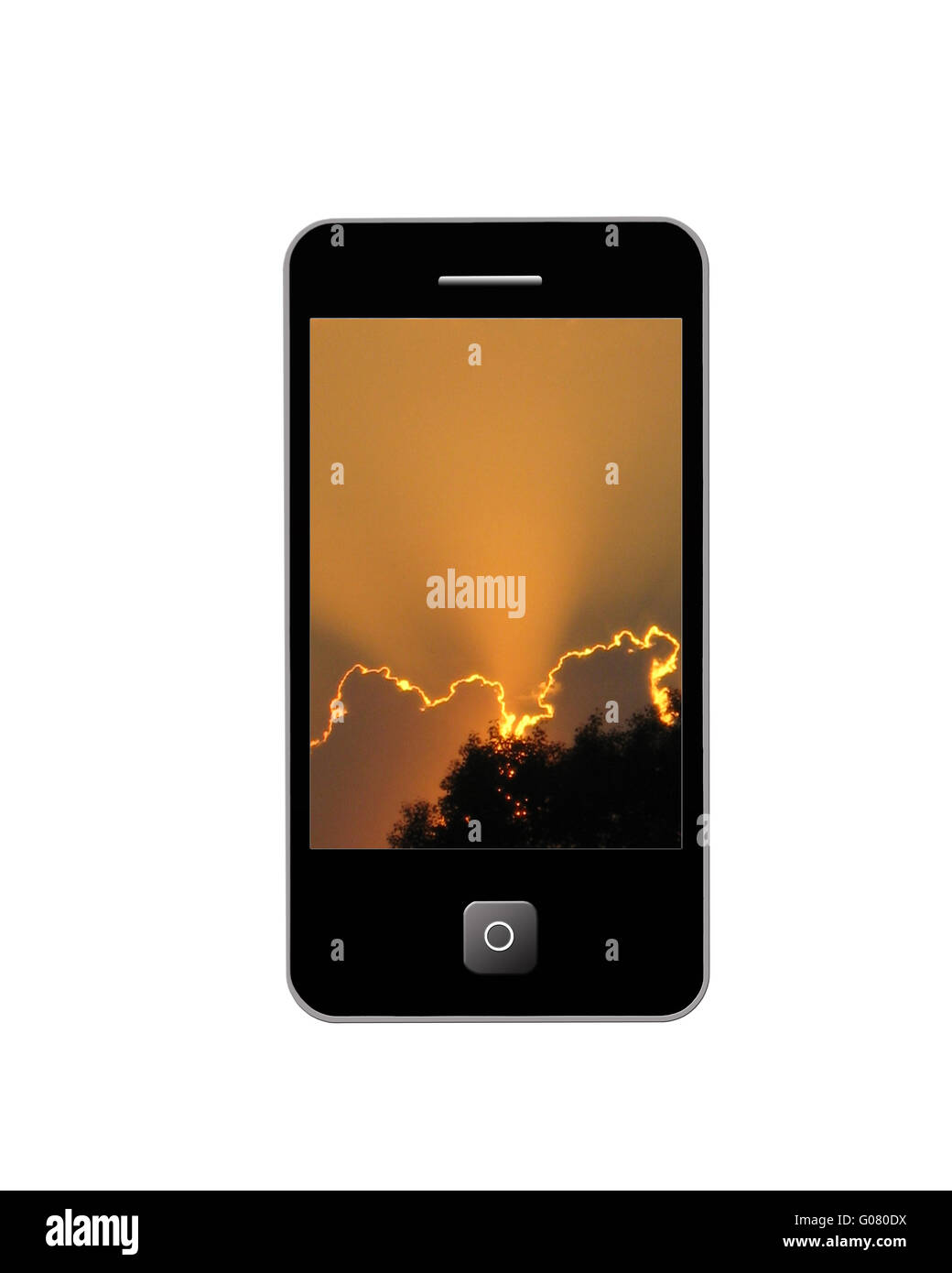 modern phone with image of sunset Stock Photo