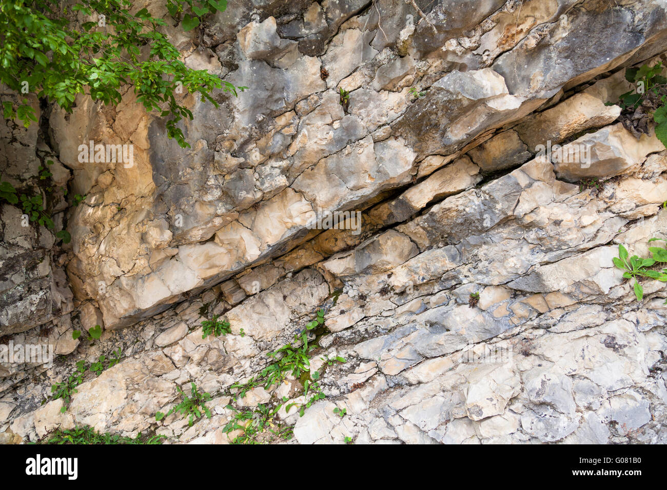 Geological outcrops of limestones with an angular unconformity in the Caucasus Stock Photo