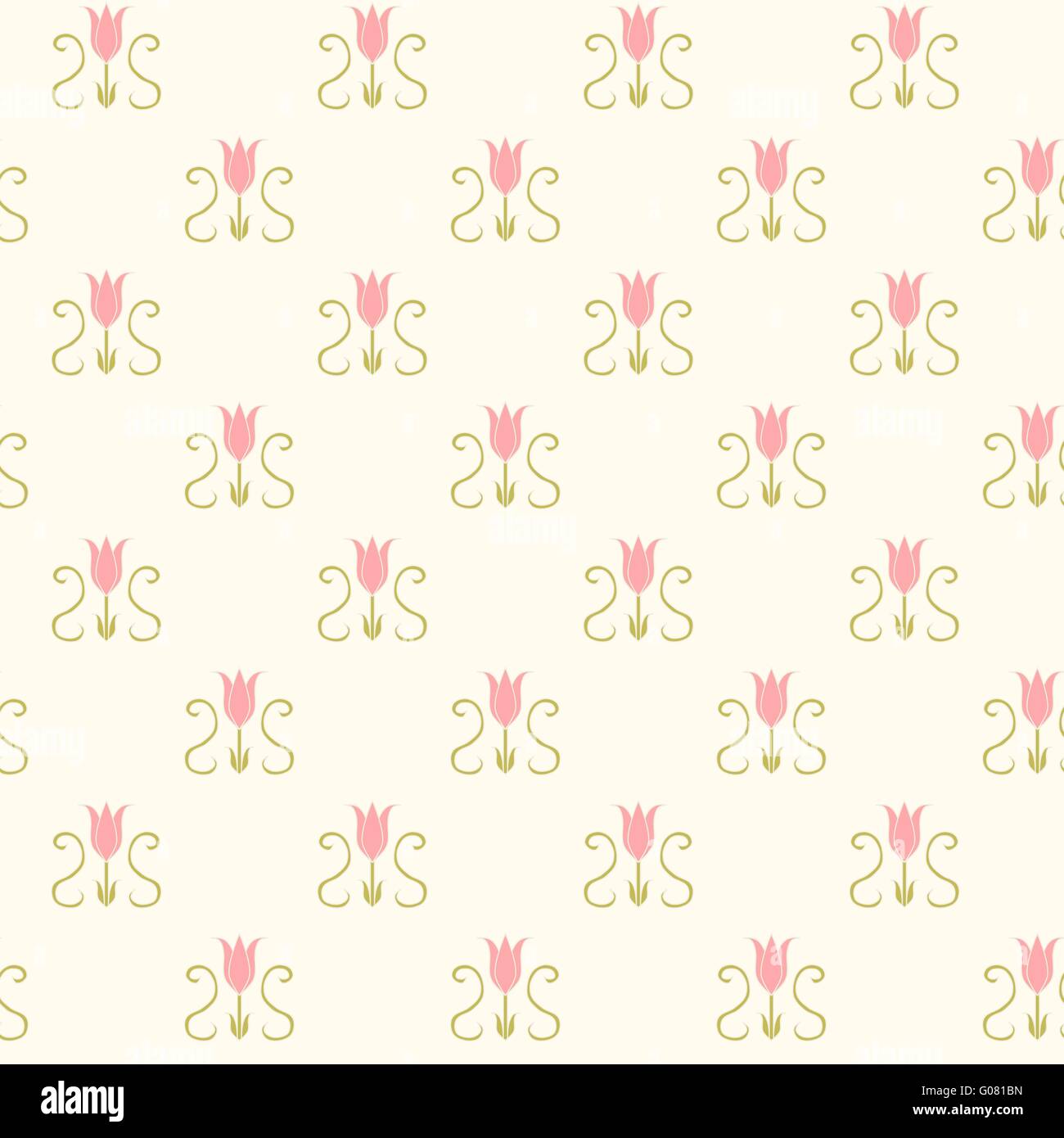 Seamless pattern pink lilies in art nouveau style, vector Stock Vector