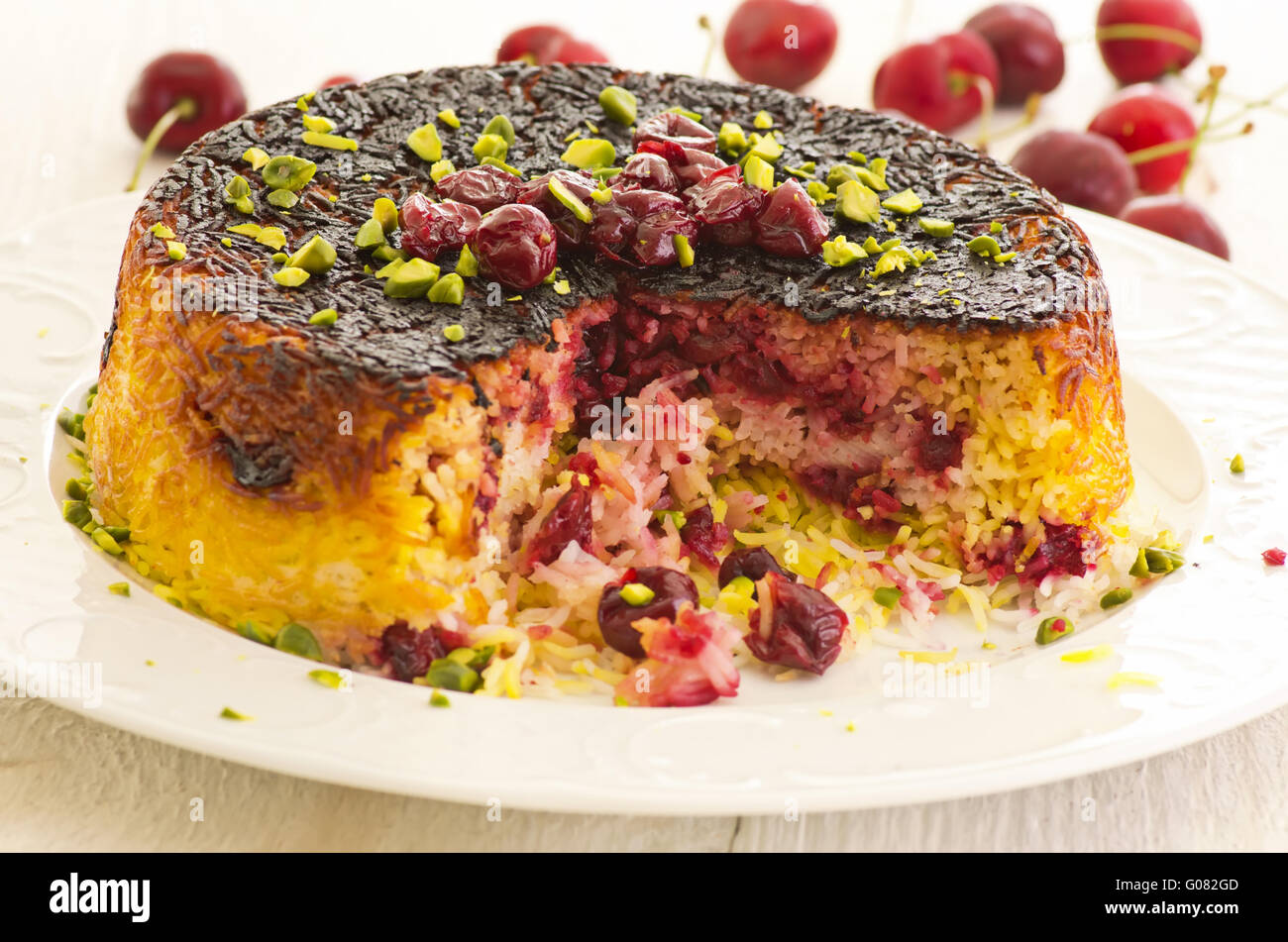 Alboloo Polow Persian rice with sour cherries Stock Photo
