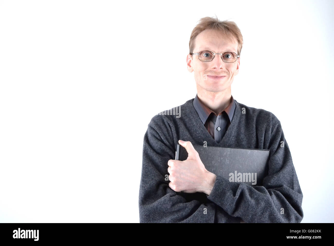 Blond man with glasses and file folders Stock Photo