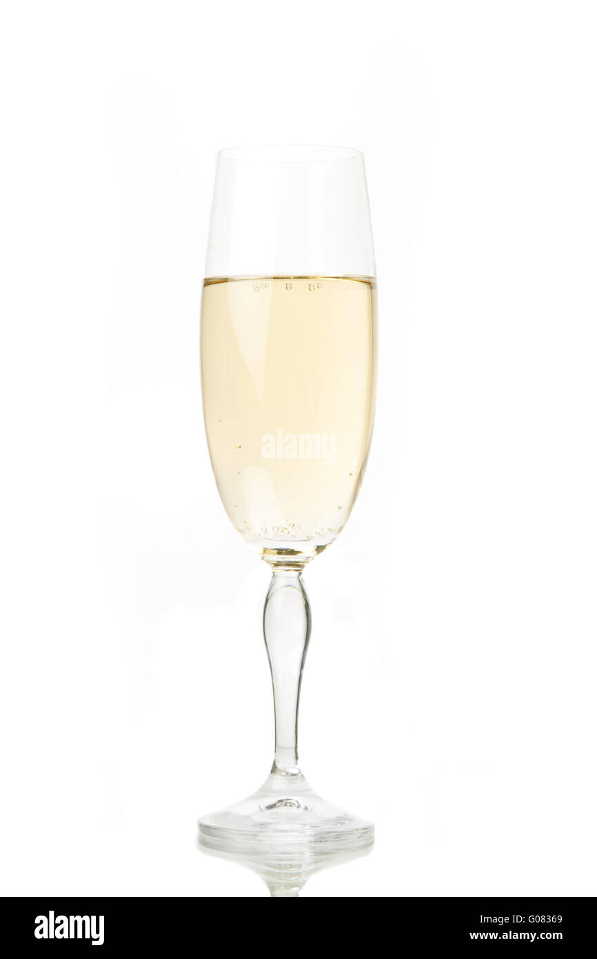 Champagne in a glass. Isolated on white background Stock Photo