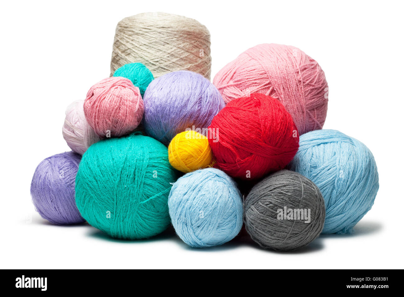 colorful balls of woollen threads isolated over wh Stock Photo - Alamy