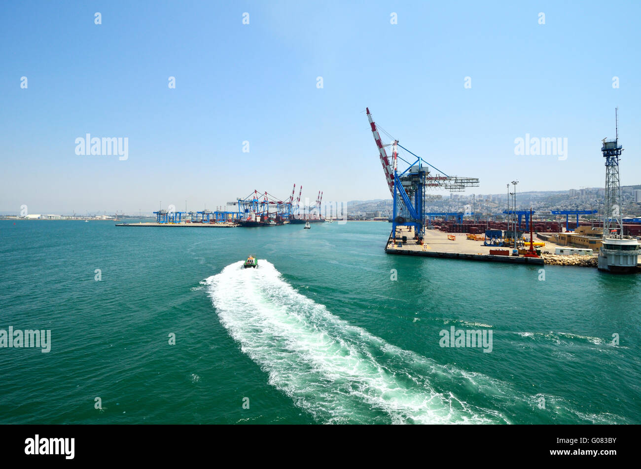 View of tugboats at Haifa port Stock Photo