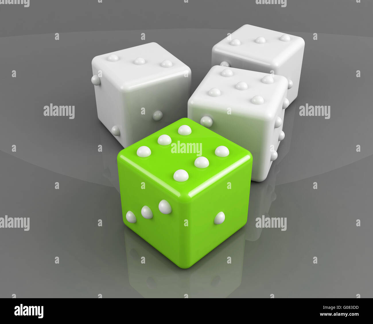 green winning dice on the grey background concept Stock Photo