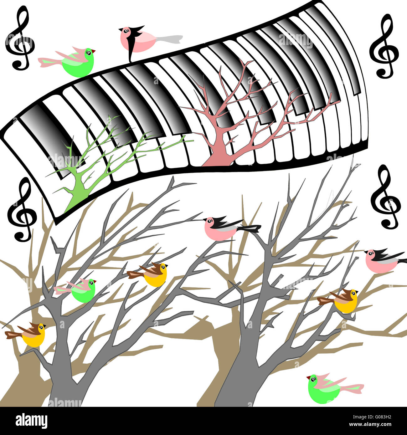 Trees with birds and original keyboard piano Stock Photo Alamy