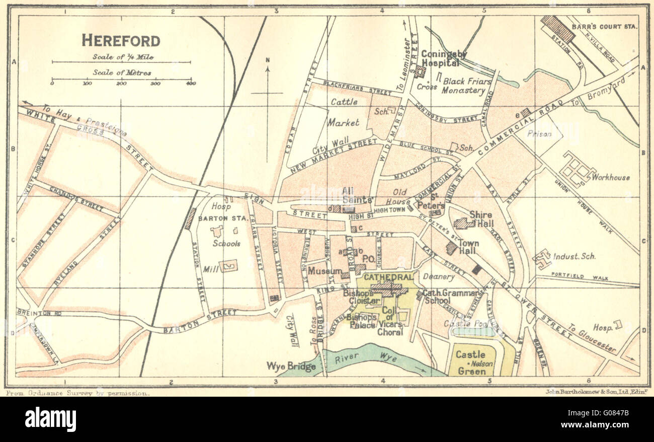 HEREFORD: Town Plan, 1924 vintage map Stock Photo