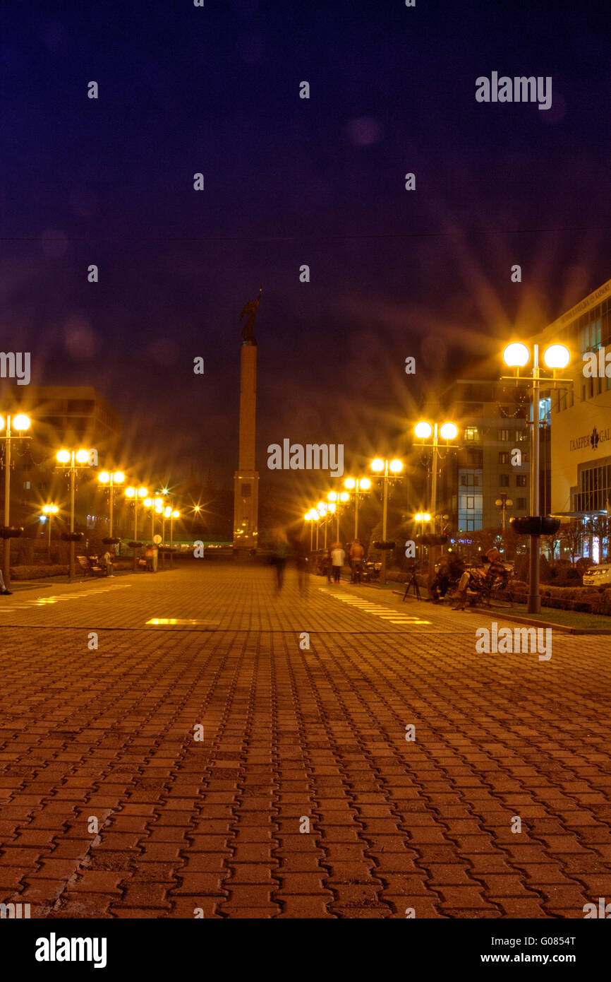 angel monument Night Lenin Square in Stavropol, Russia Stock Photo