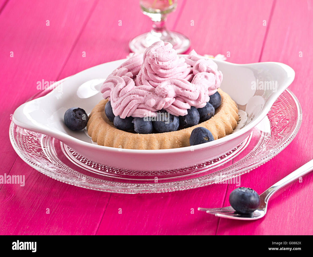 Blueberry cake with whipped cream and fresh bluebe Stock Photo - Alamy