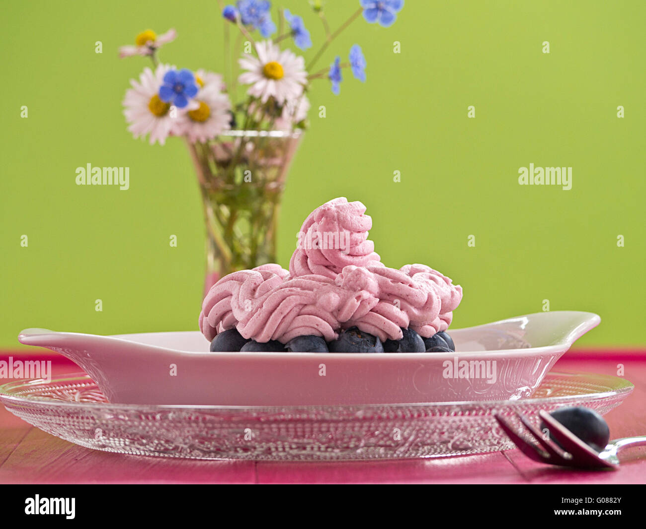 Blueberry cake with whipped cream and fresh bluebe Stock Photo - Alamy