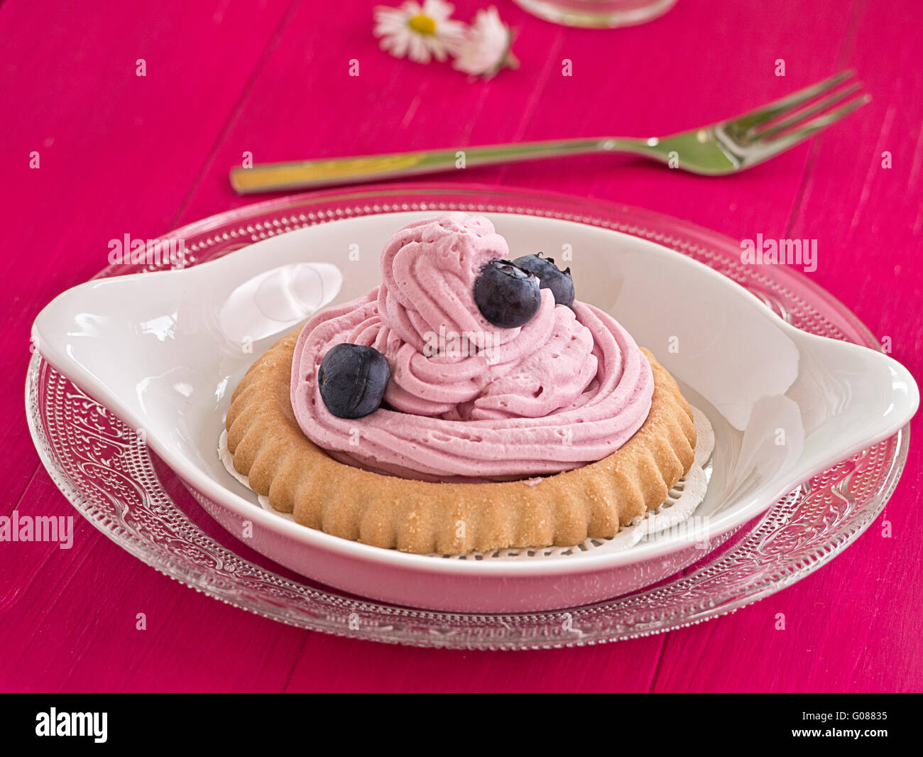 Blueberry cake with whipped cream and fresh bluebe Stock Photo - Alamy