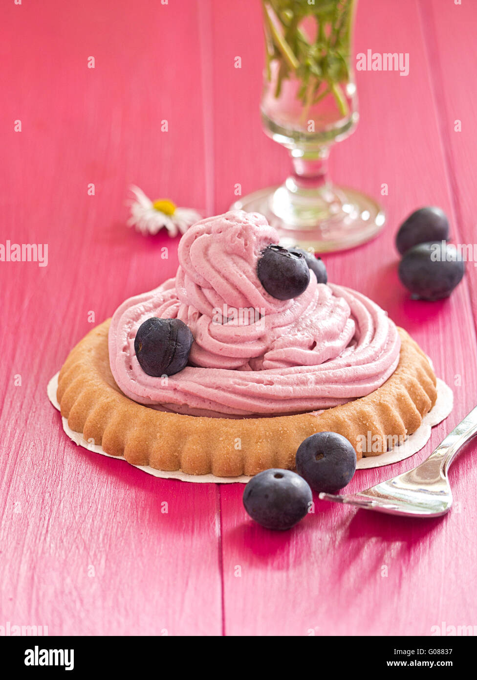 Blueberry cake with whipped cream and fresh bluebe Stock Photo - Alamy
