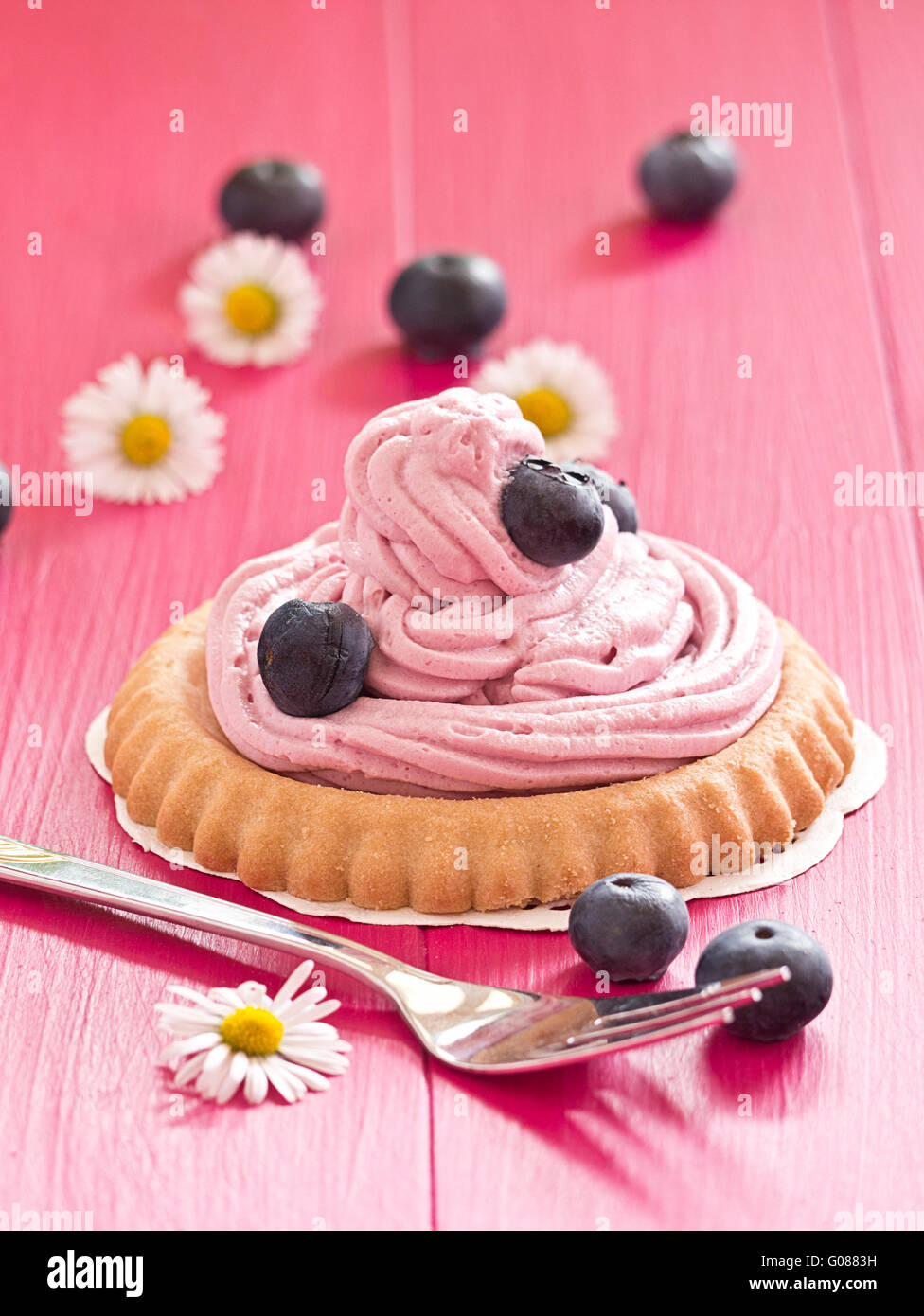 Blueberry cake with whipped cream and fresh bluebe Stock Photo - Alamy