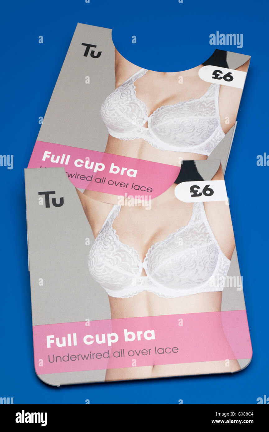 Two TU label tags underwired lace for Full Cup Bra priced at £6 Stock Photo