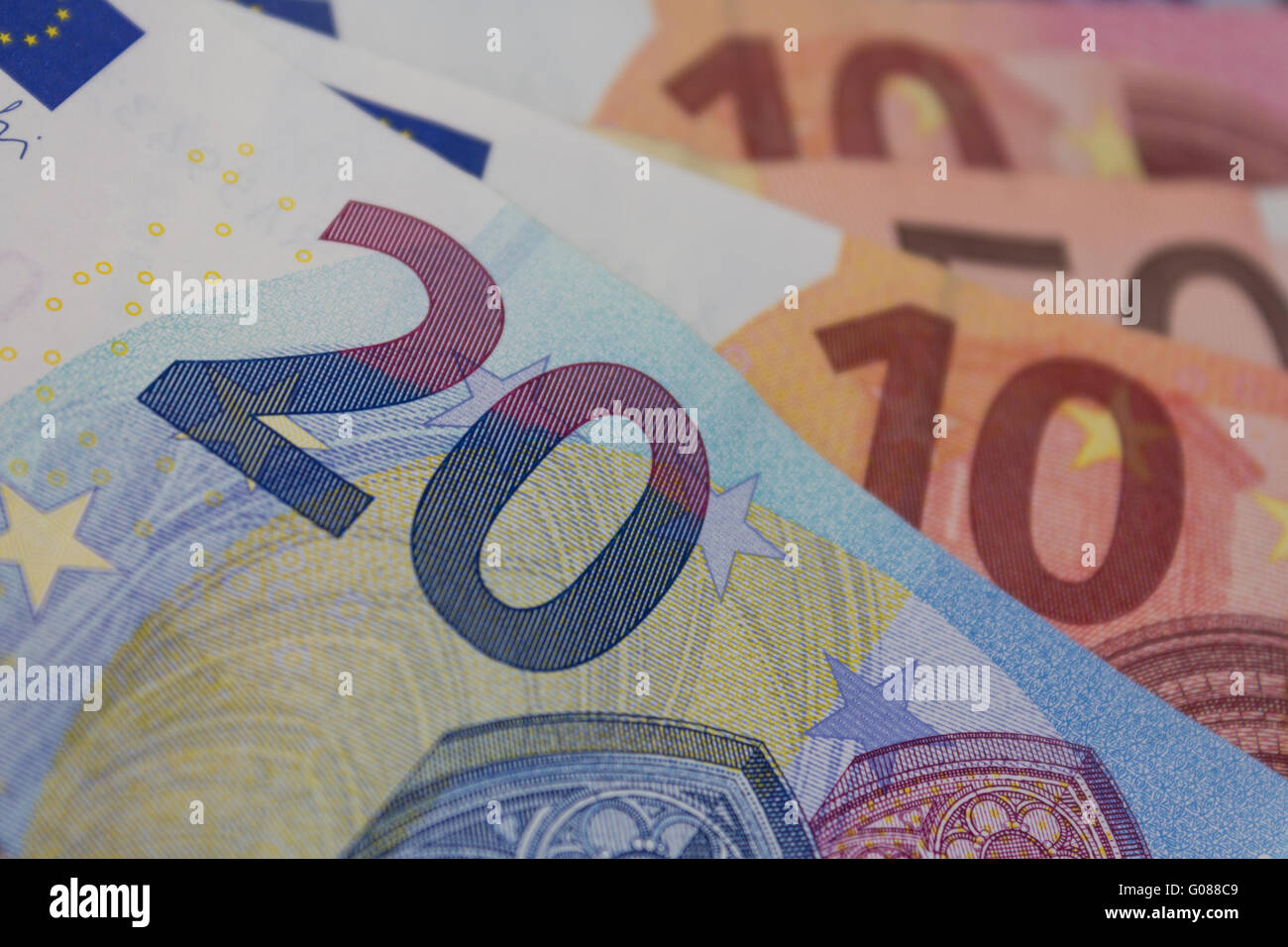 pile of euro bills, european money - cash macro Stock Photo