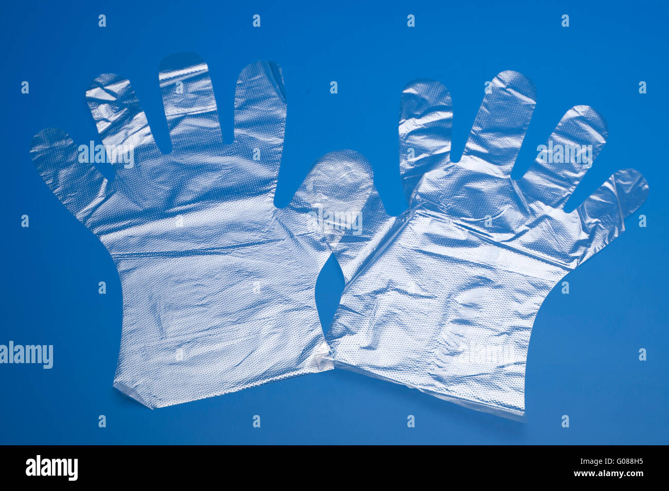 Pair of one size 100 polythene disposable gloves Stock Photo