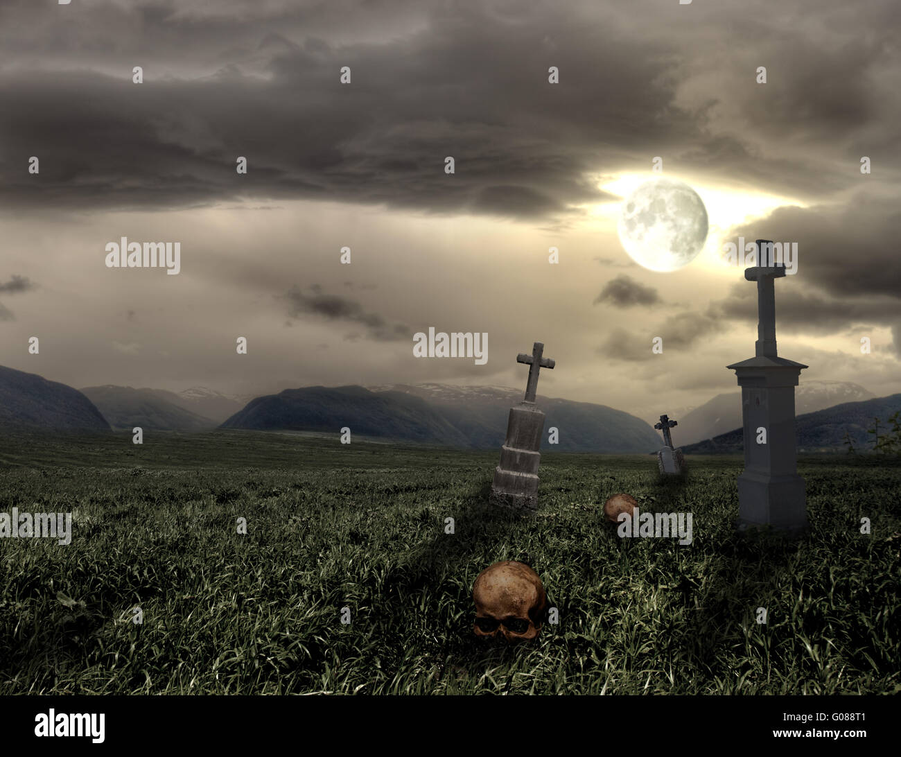 Graveyard cross dark hi-res stock photography and images - Alamy