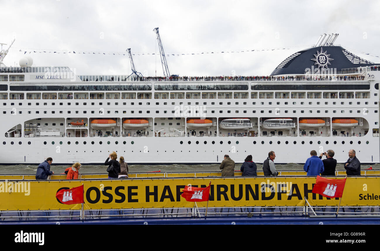 Banner Great harbour round trip and cruise ship Stock Photo
