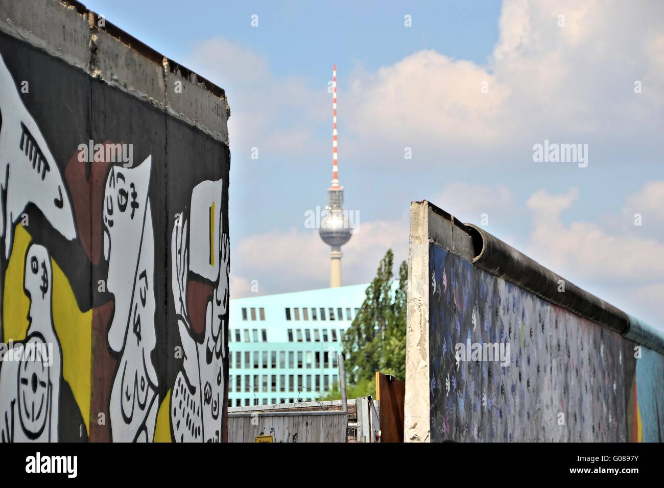 a gap in the Berlin Wall and the television tower Stock Photo