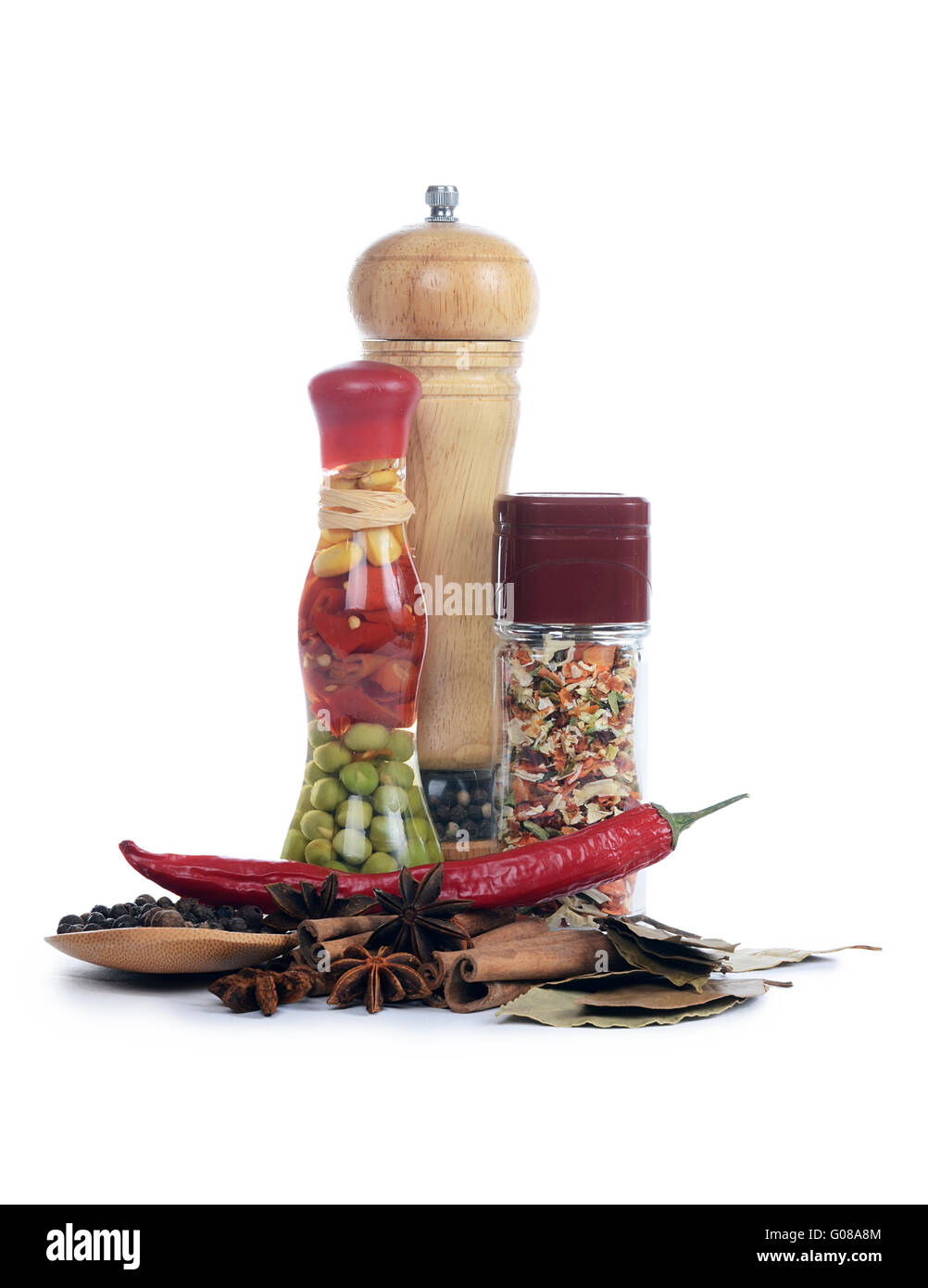 Set of various spices isolated on white background Stock Photo