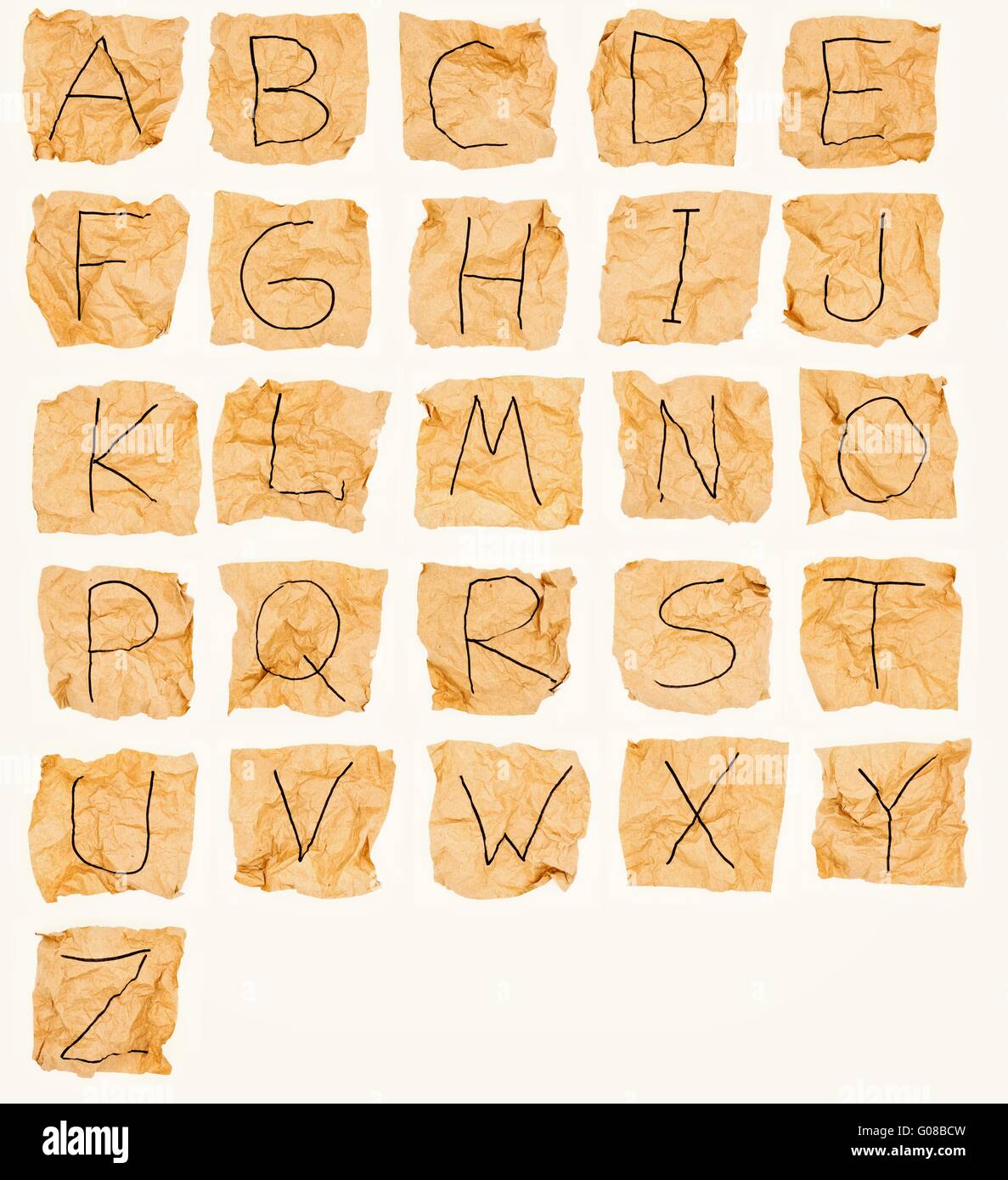 Alphabet made of crumpled paper. Stock Photo