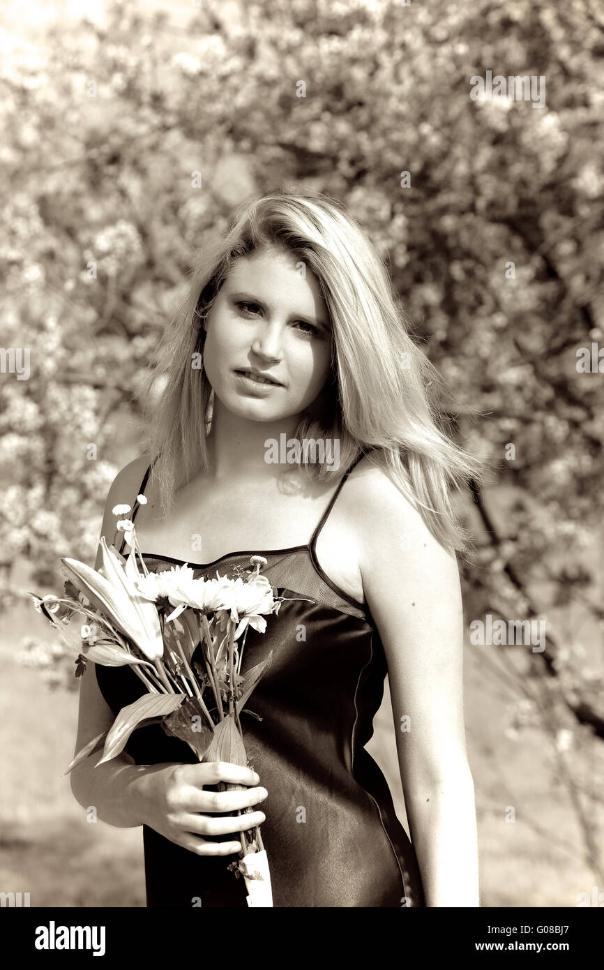 Young 20 something woman in Sepia Stock Photo