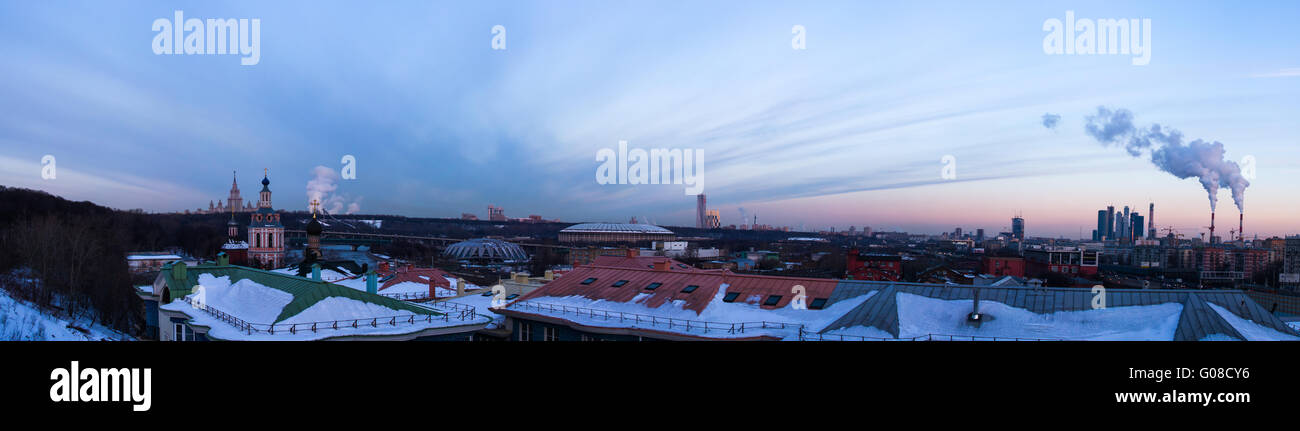 Panoramic View Of Moscow Sparrow Hills At Sunrise Stock Photo