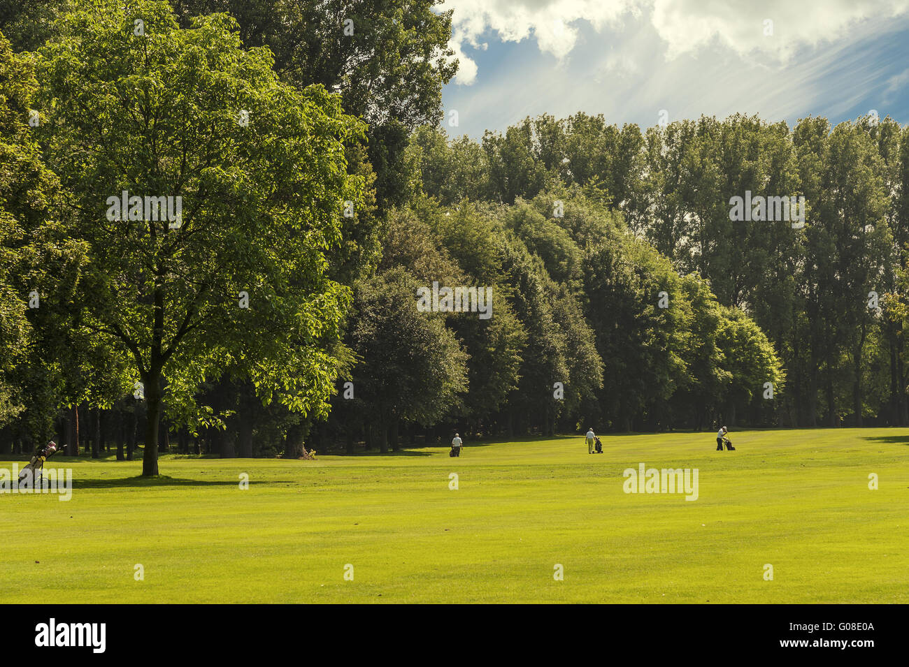 Golf course in the sunshine castle Myllendonk Stock Photo