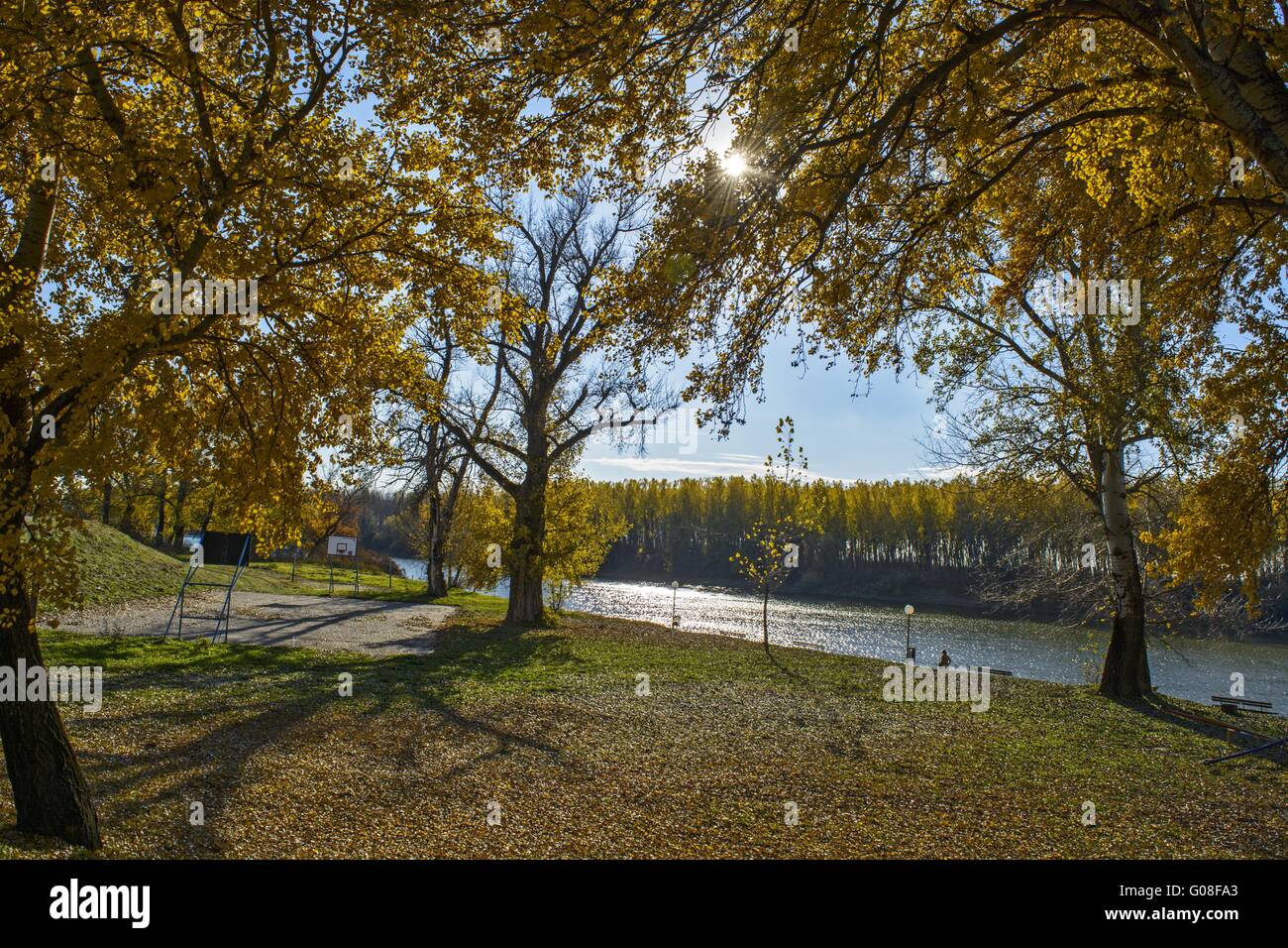 One quiet fall day on the river Tisza. Stock Photo