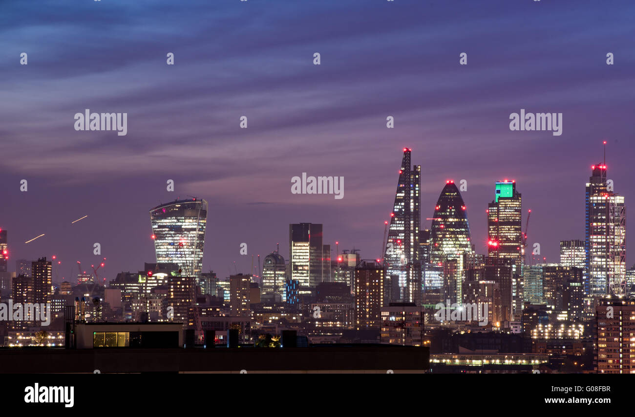 London nightlife panoramic view overlooking Shard Oxo Tower London Eye ...