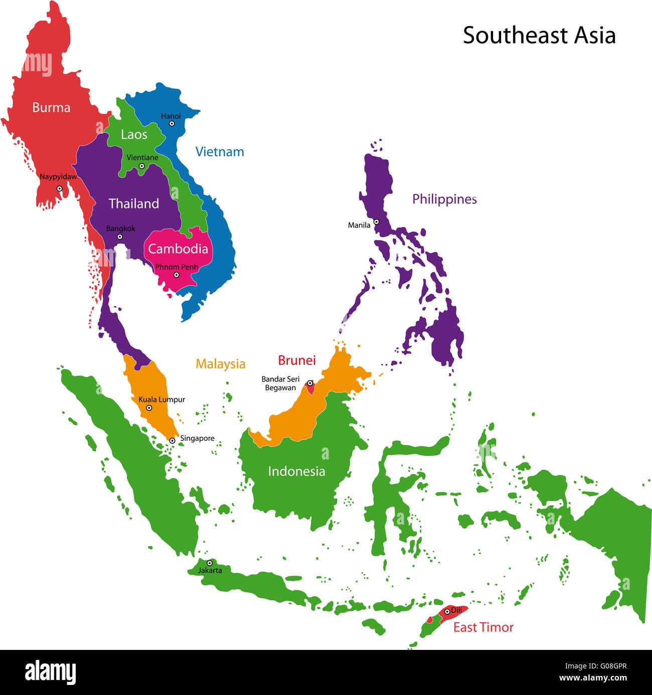 Map Of Southeast Asia Countries Southeastern Asia Map Stock Photo - Alamy